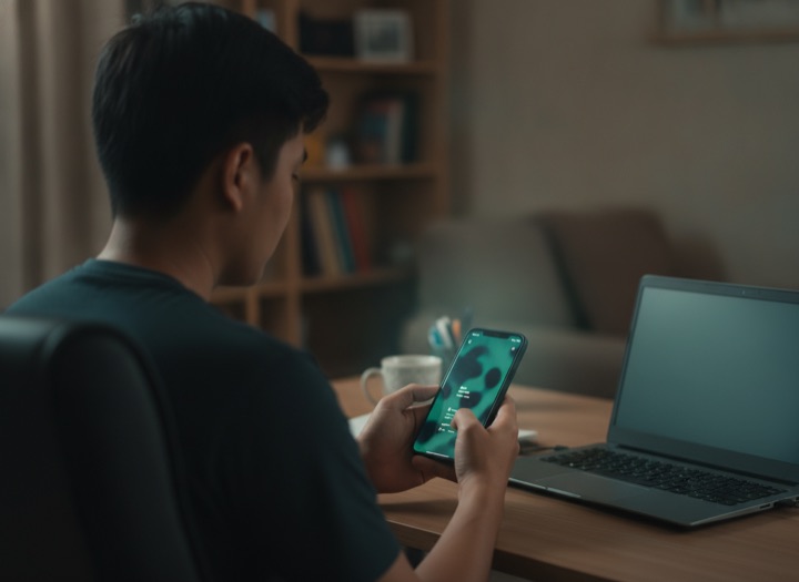 A member checking a WINMY account on a phone